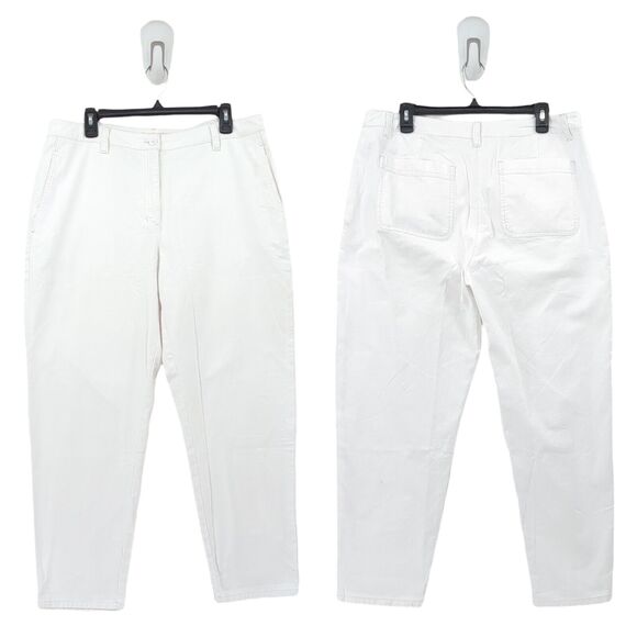 Eileen Fisher Women 14 Cotton Hemp Tapered Pants White High Waist Relax FLAW - Picture 1 of 9